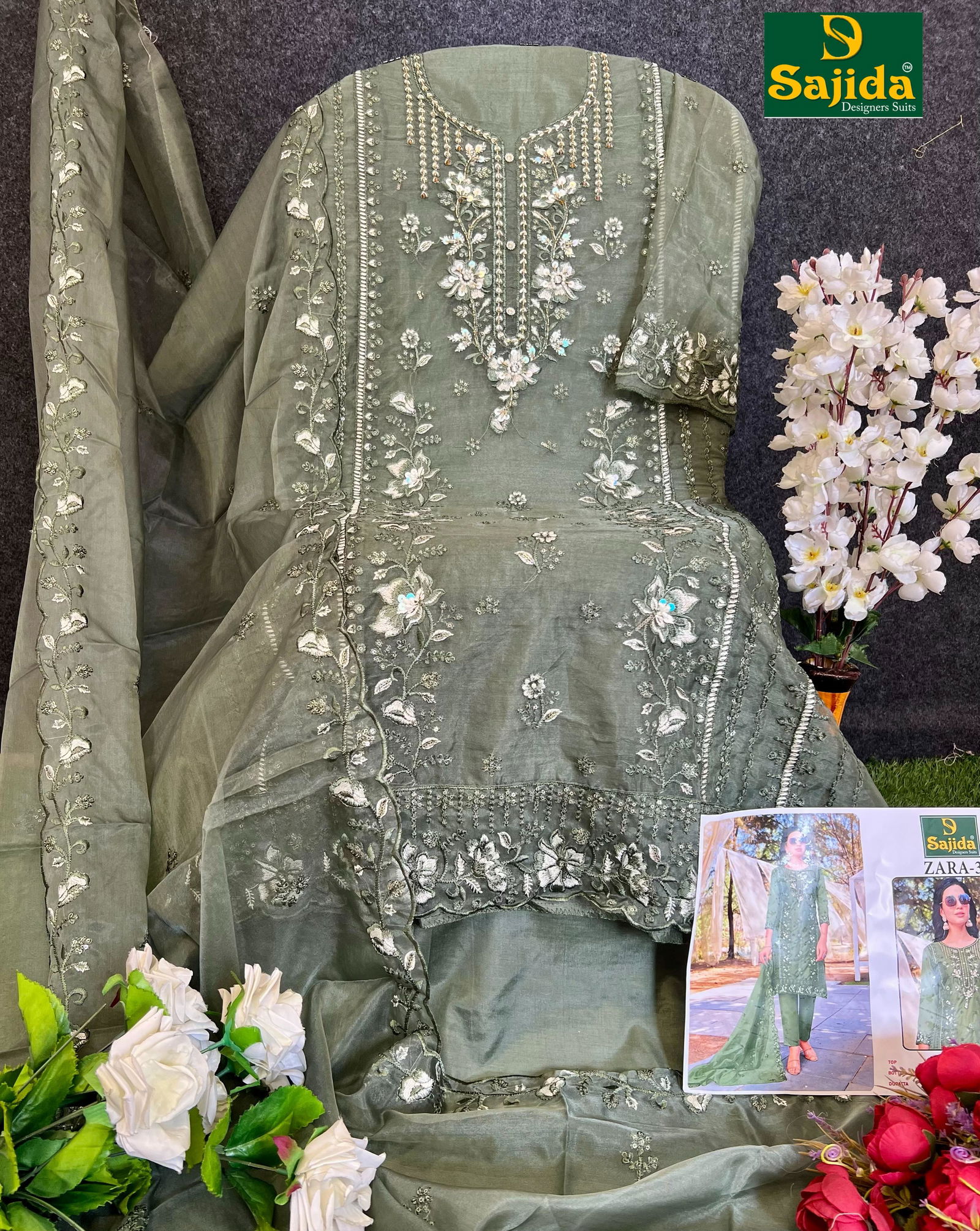 Zara Vol 3 by Sajida Organza Pakistani Salwar Kameez Wholesalers In Delhi

